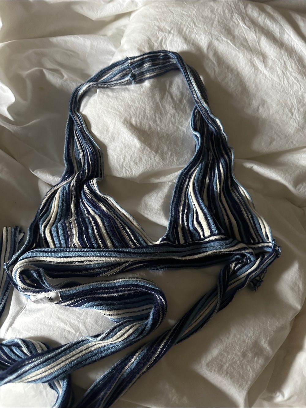 Garage Striped Blue and White Halter Crop Top